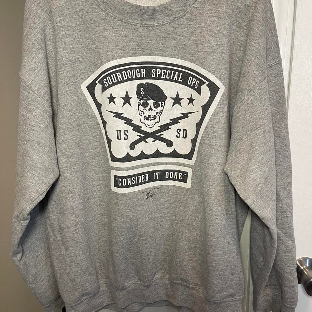 Sourdough Special Ops Graphic Crewneck Sweatshirt Heather Grey Military Skull